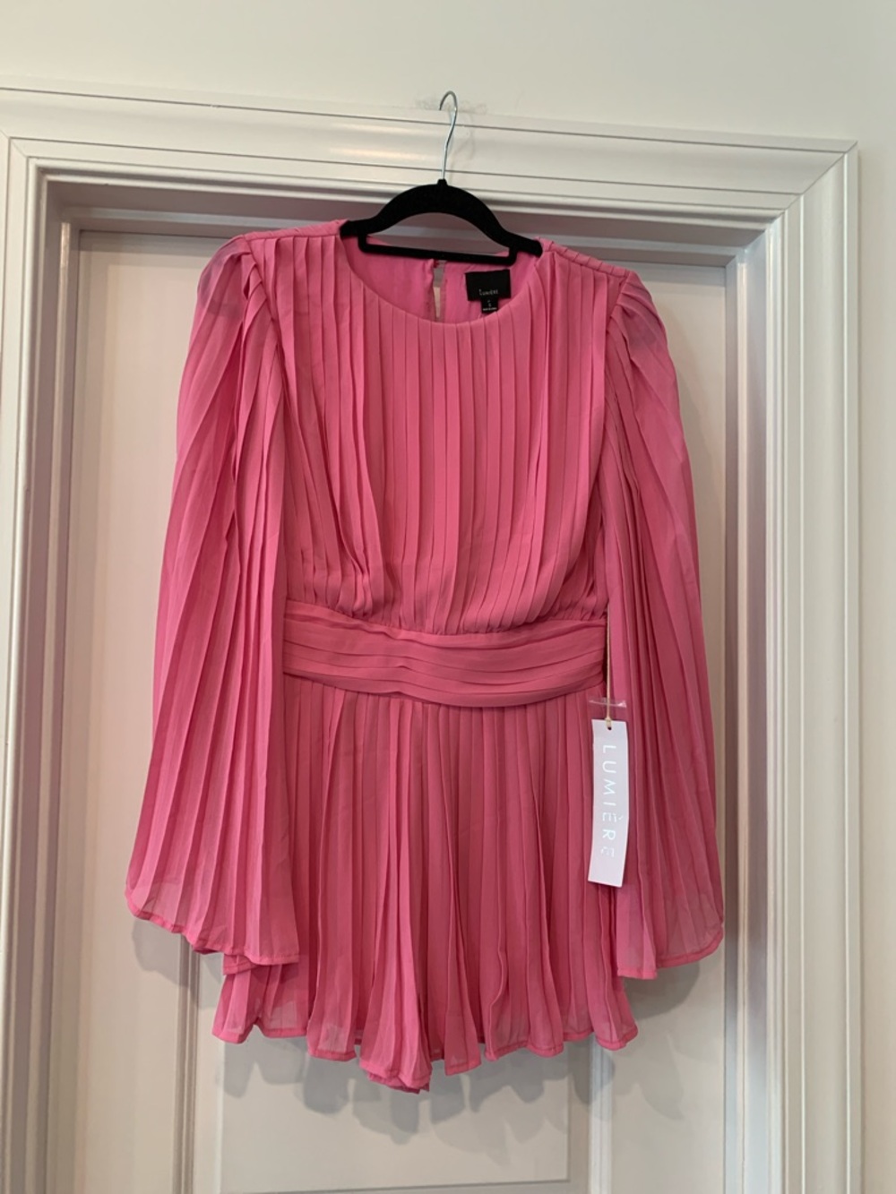 Lumiere Bubblegum Pink Pleated Long Sleeve Romper S NWT